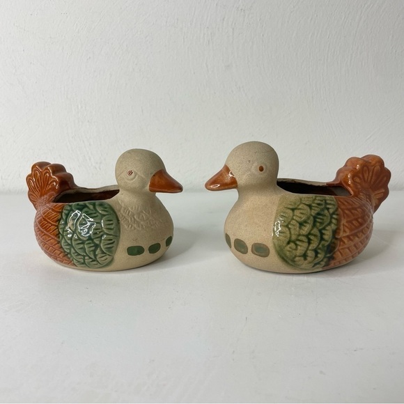 Farmhouse vintage rustic farm primitive cottage clay ceramic ducks birds SET 2 - Picture 3 of 14